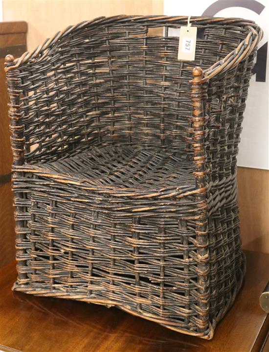 A childs wicker chair